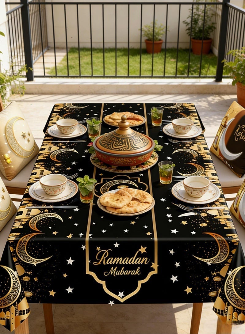 توبيتش زينة رمضان، غطاء وسادة رمضان، زينة طاولة رمضان مع مفرش طاولة رمضان مقاس 140 * 180 سم و 4 قطع أغطية وسائد زخرفية للمنزل - Image 4